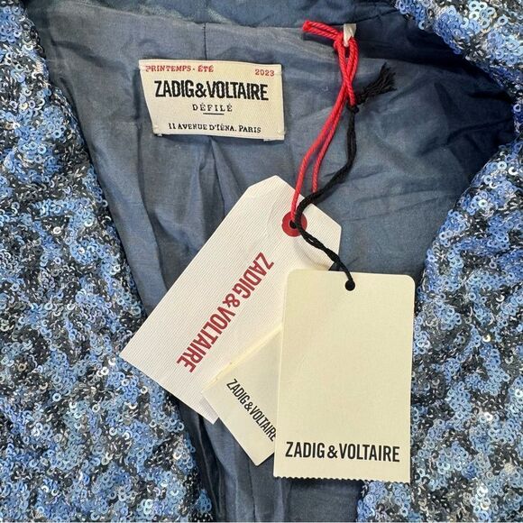 NEW Zadig & Voltaire Vanille Sequin Blazer Denim Blue Size 34 / XS - Picture 9 of 13
